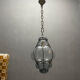 Wrought Iron Tinted Blue Murano Glass Light Pendant 1960’s