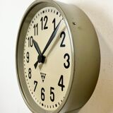 Grey Industrial Factory Wall Clock from Pragotron, 1950s