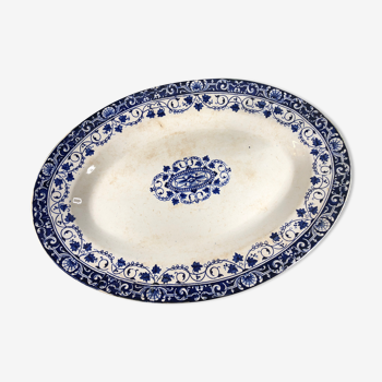 Oval dish Longwy model Louis XV white and blue 1850