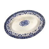 Oval dish Longwy model Louis XV white and blue 1850