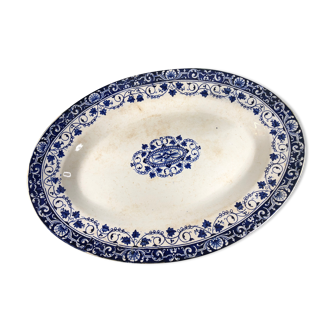 Oval dish Longwy model Louis XV white and blue 1850