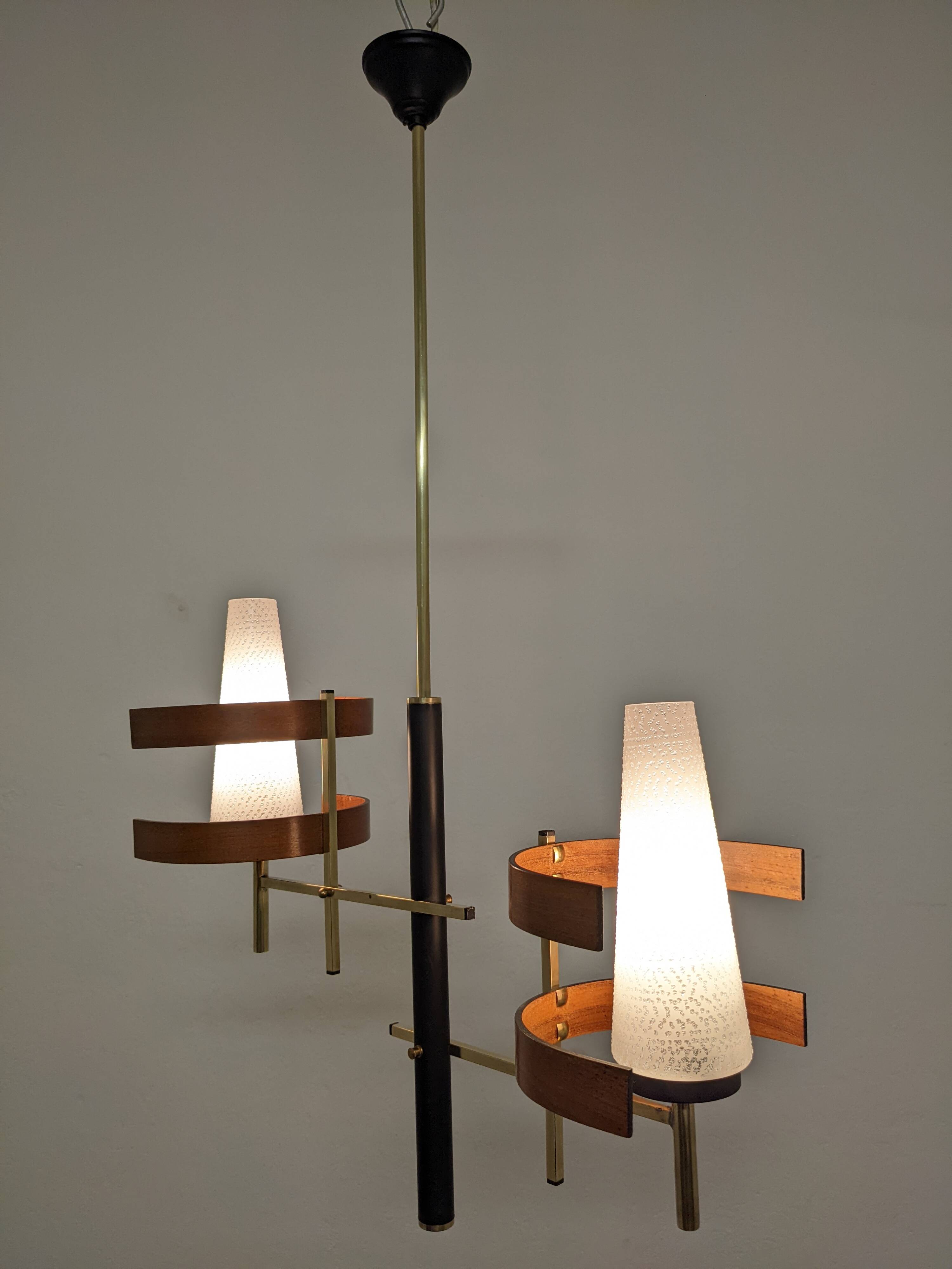 Scandinavian teak and brass chandelier from the 50s/60s