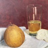 Still life table bread fruit