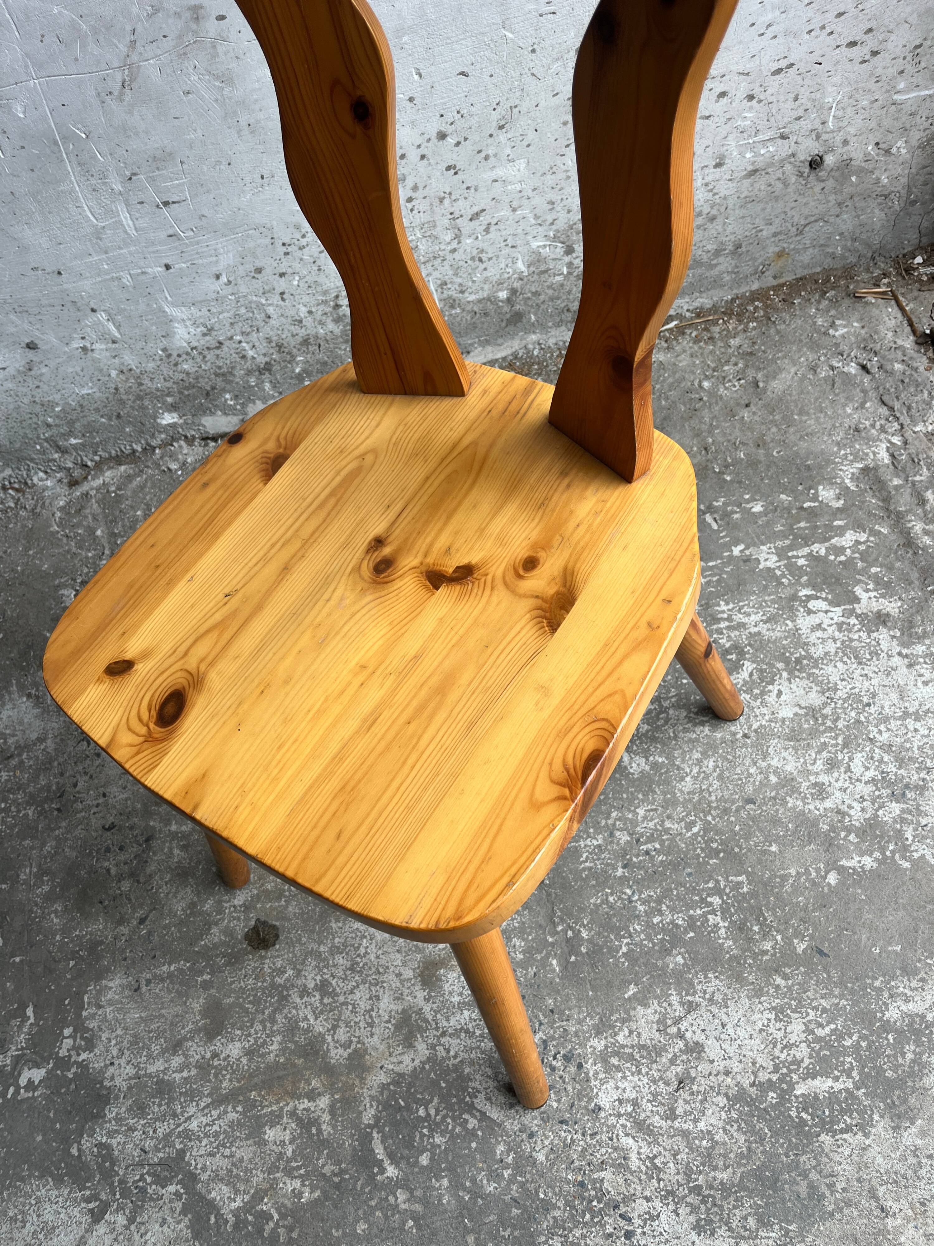 Set of 3 solid pine dining chairs – 1970s