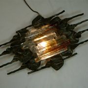 Large brutalist iron & ice Murano glass sconce / wall lamp, 1960s