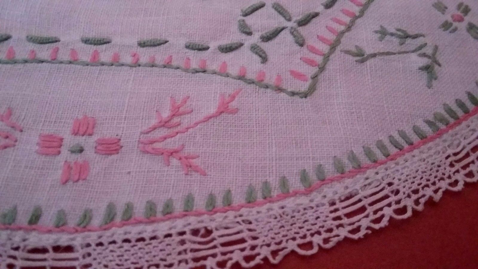 Antique linen placemat embroidered