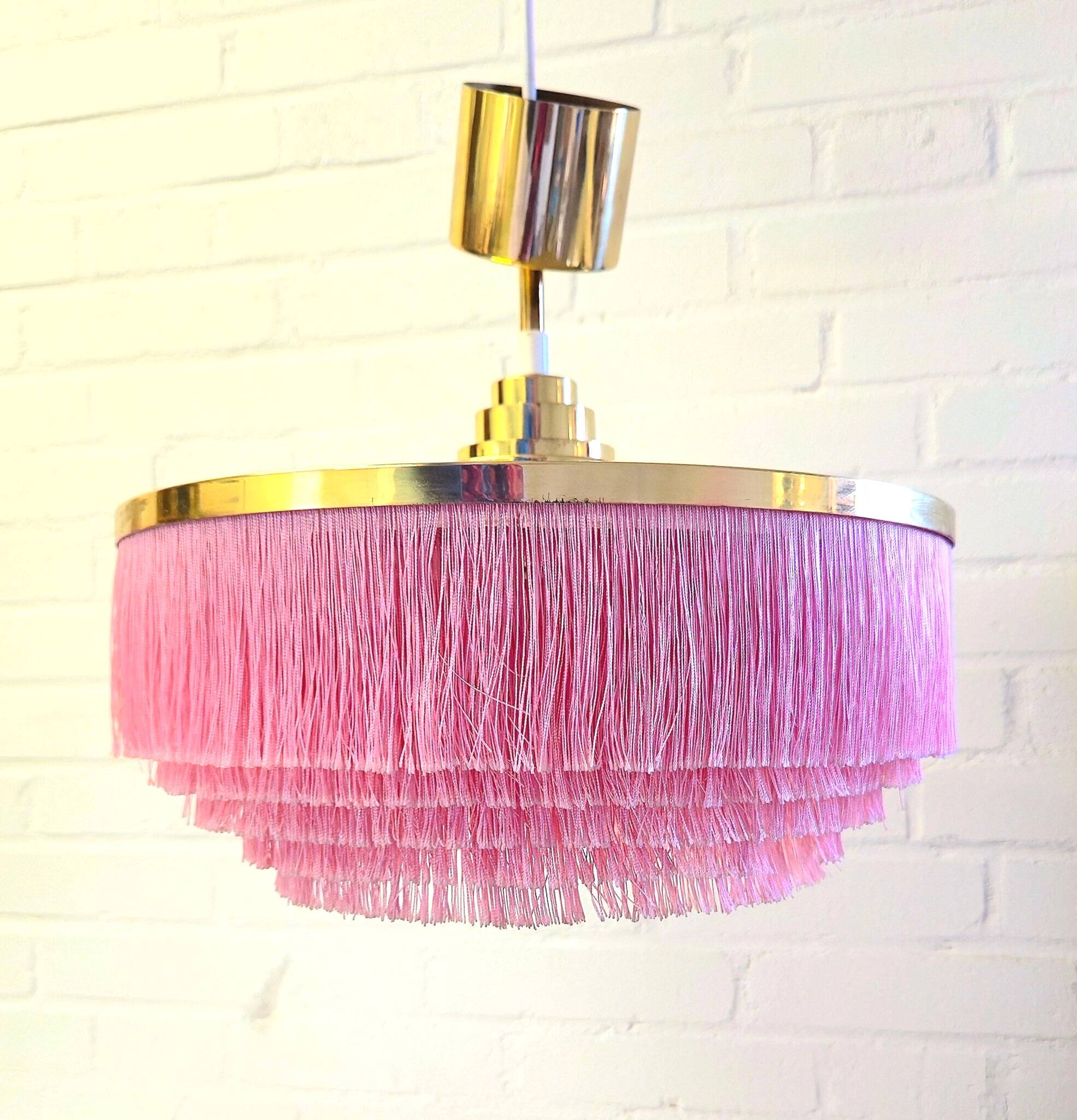 Hans-Agne Jakobsson Modell T603. Ceiling light with pink fringes, 1960s