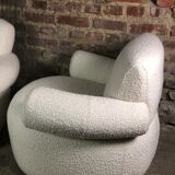 Armchairs (the pair) ecru in curly wool