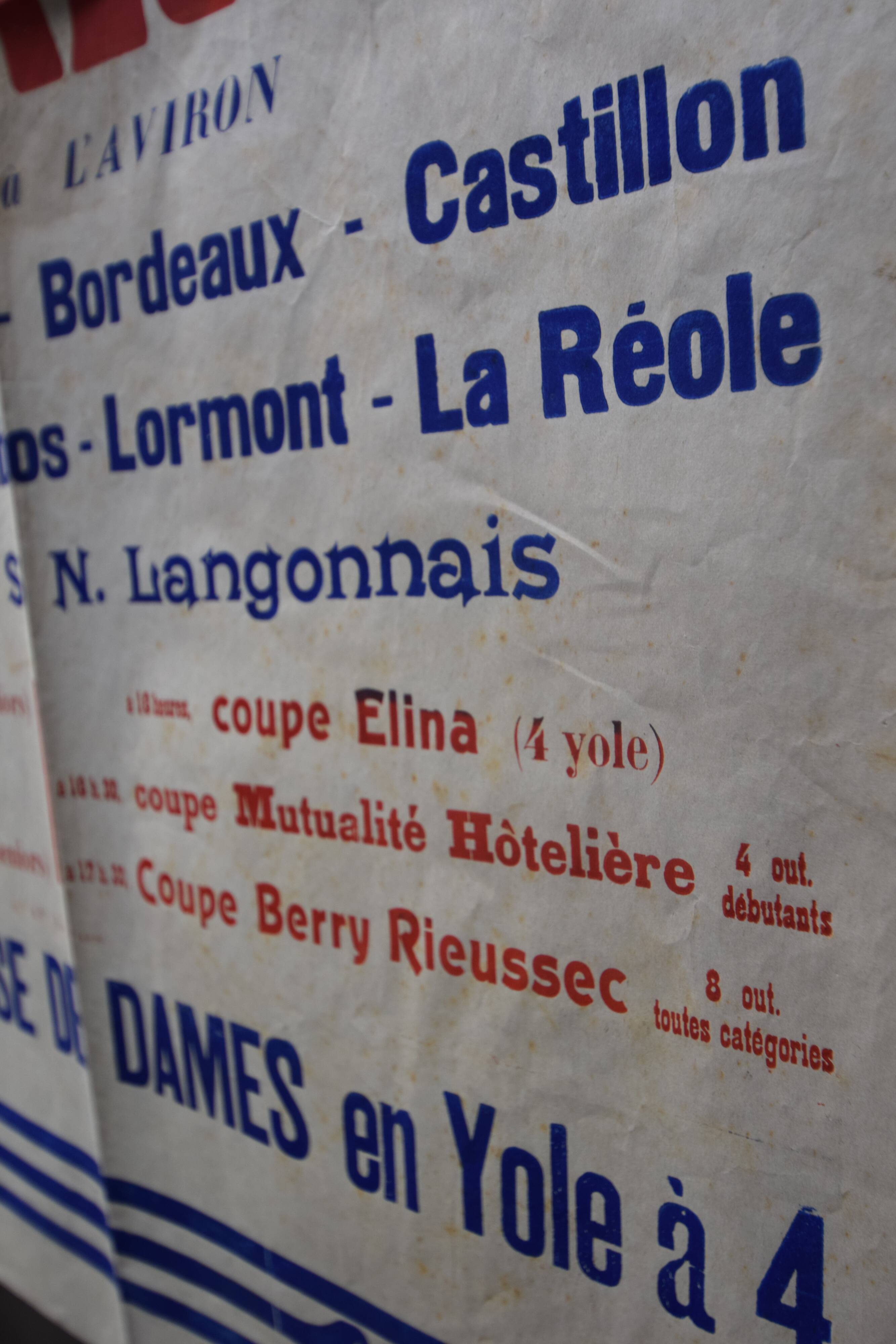 Poster "Great Regatta - Great Women's Race in Yole at 4" - City of Langon - 1937