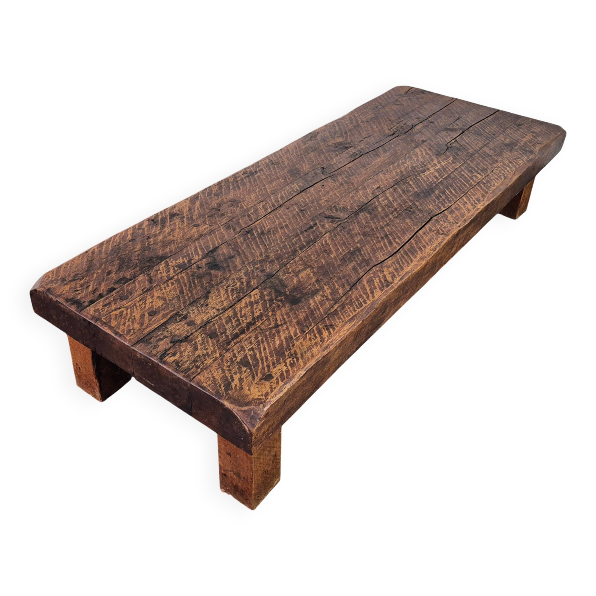 Table basse brutaliste en chêne, France années 1950