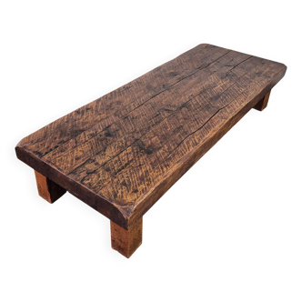 Table basse brutaliste en chêne, France années 1950