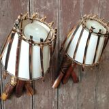 Pair of vintage rattan and bamboo wall lights