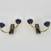 Pair of vintage Maison Arlus wall lights from the 1950s in brass, glass globe.
