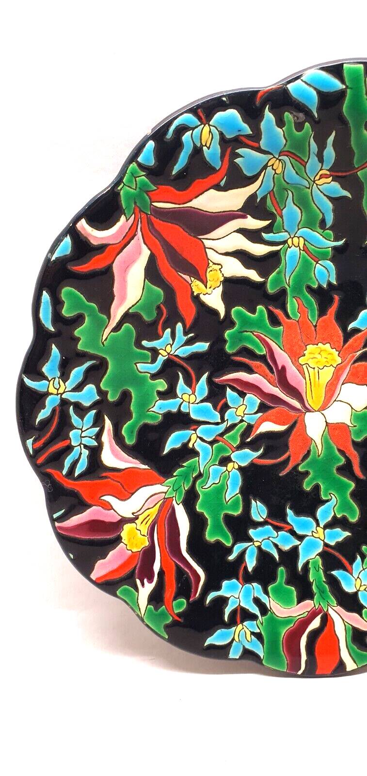 Large Longwy Emaux Dish Model Tropic D35 CM To Hang Or Other Decoration