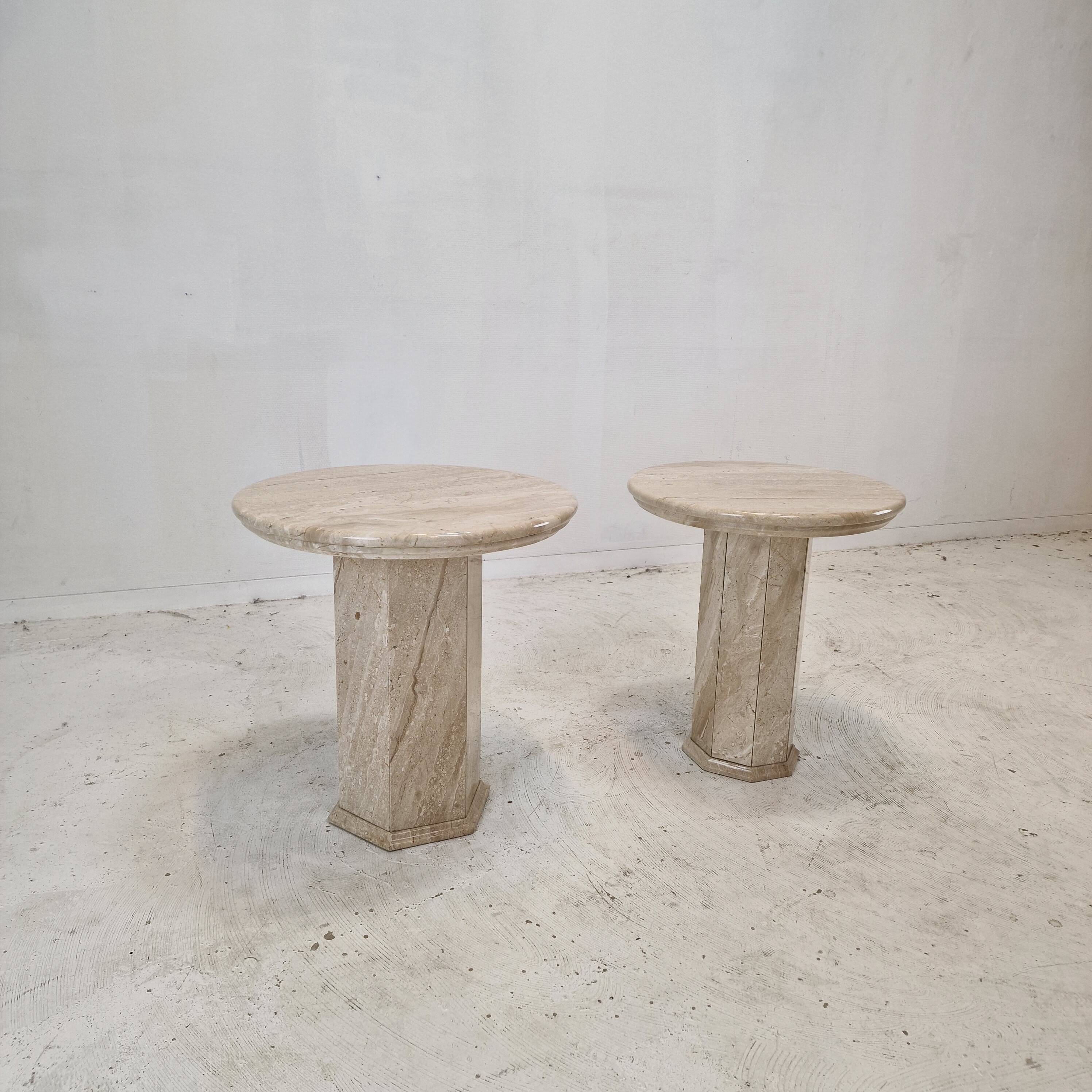 Set of 2 Italian Travertine Pedestals or Side Tables, 1980s