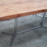 Ancienne table en chêne et inox vintage