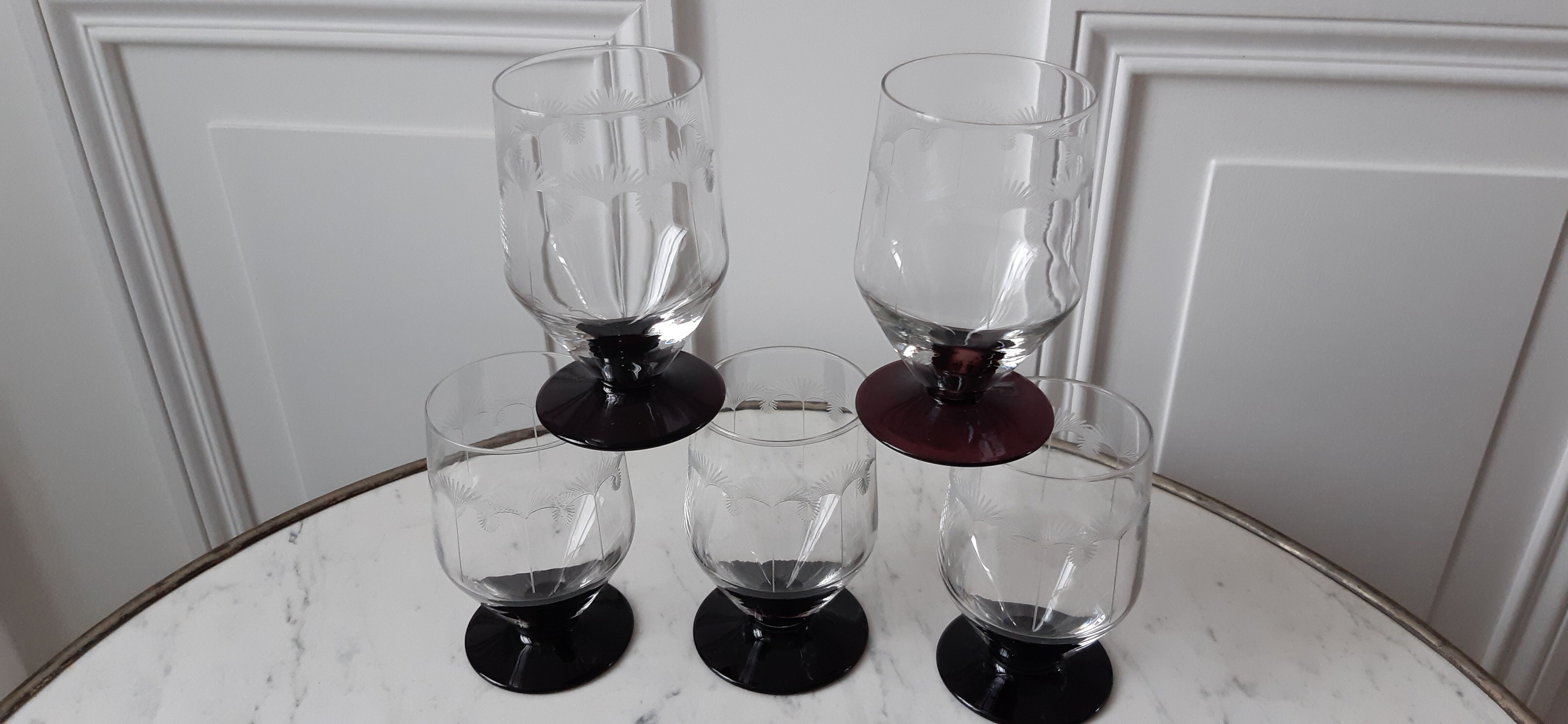 Lot de 5 verres à vin ou eau art déco années 30