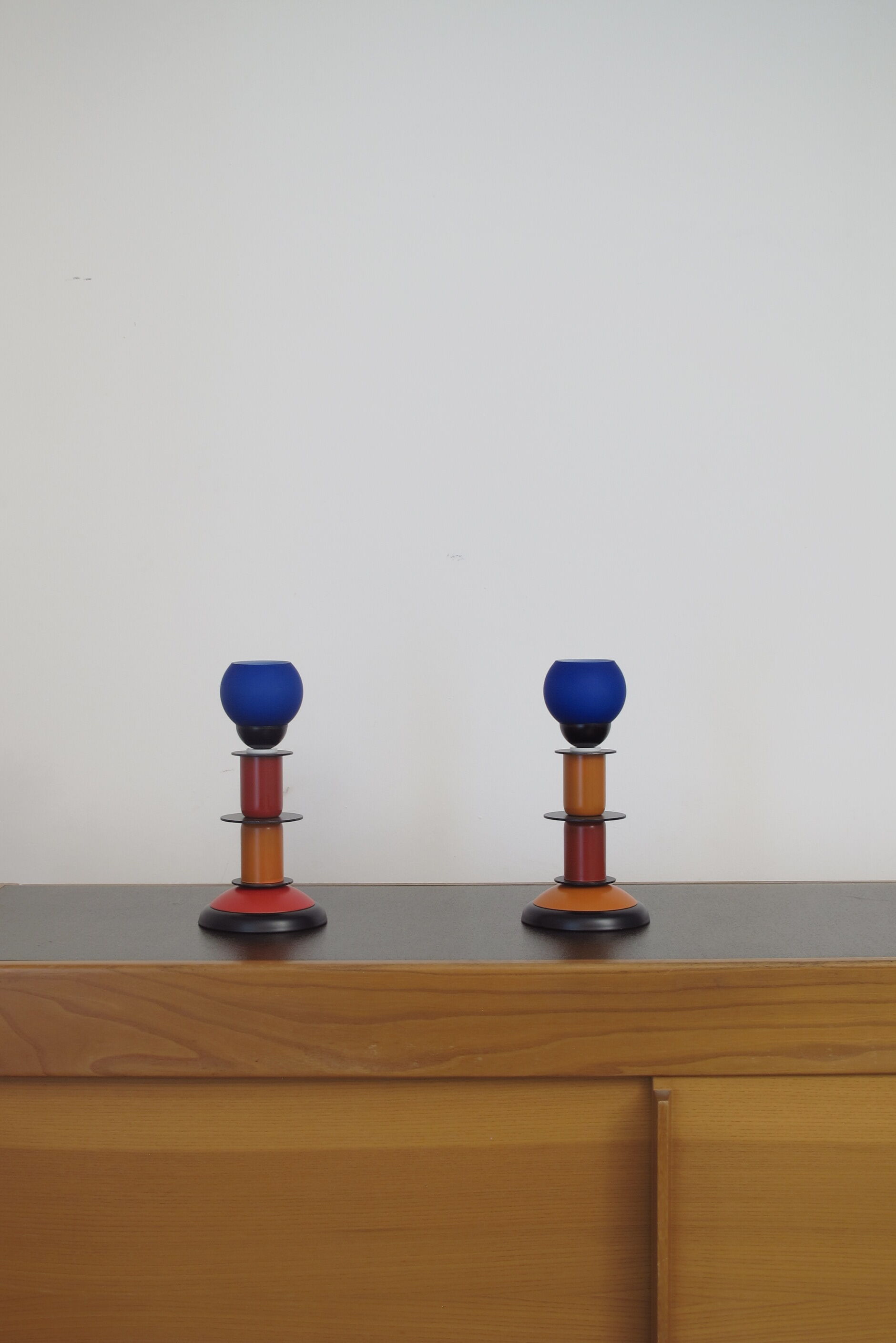 Pair of bedside lamps 1980 blue glass