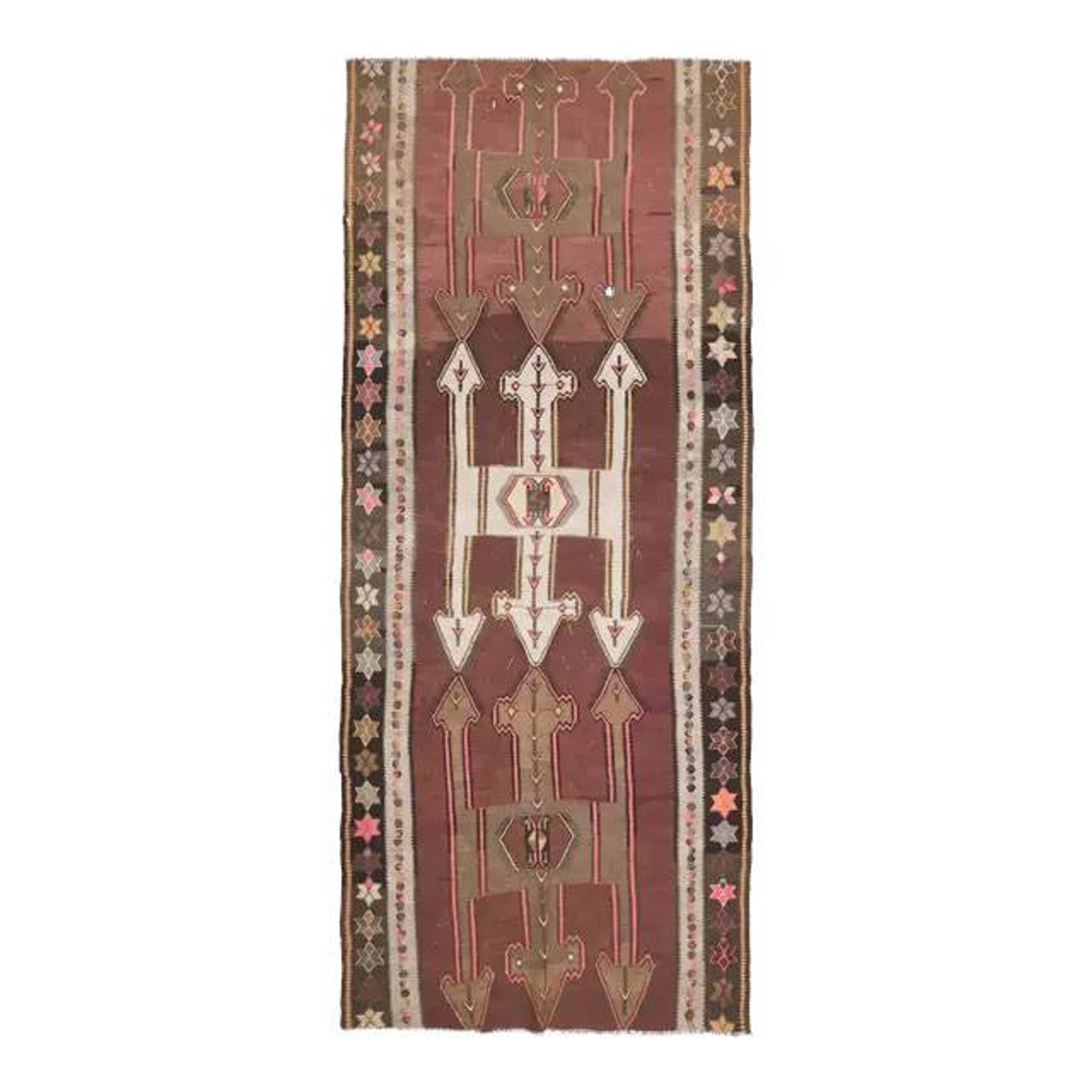 Vintage Turkish Oushak handmade wool cotton brown runner rug 168x395