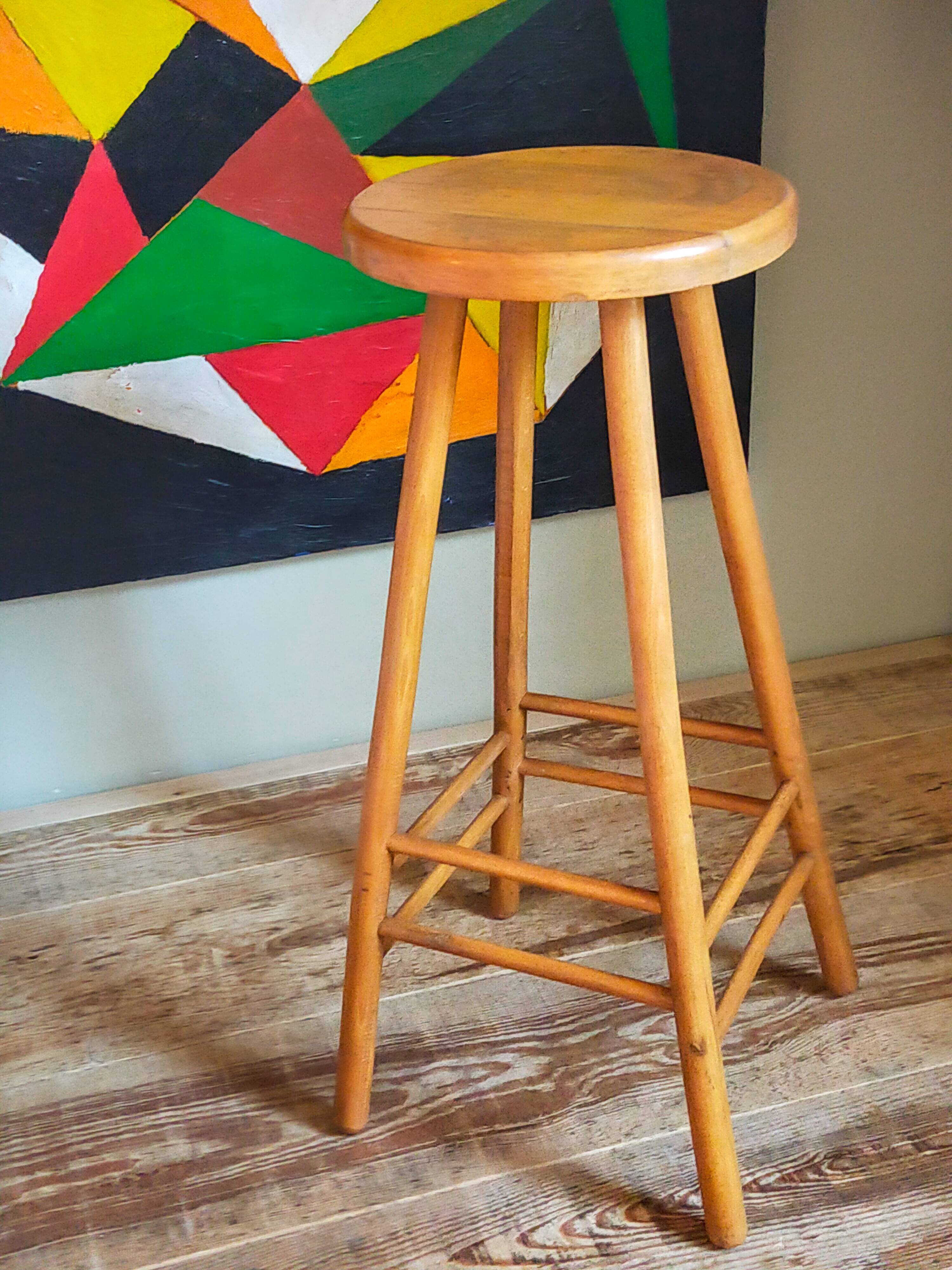 Vintage solid blond wood bar stool