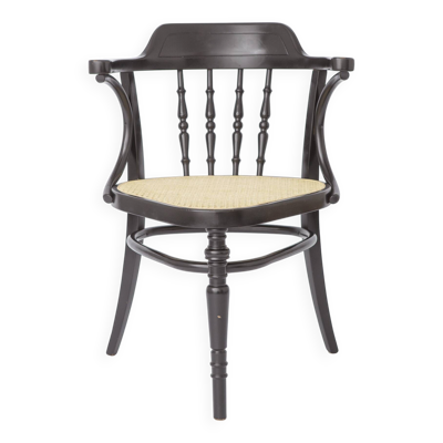 Fauteuil vintage en bois cintré, siège en osier de Vienne, années 1990   Bois de hêtre noir