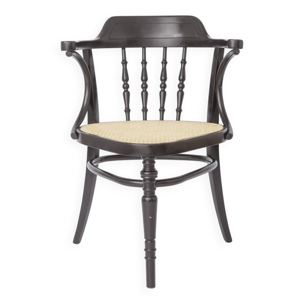 Fauteuil vintage en bois cintré, siège en osier de Vienne, années 1990 Bois de hêtre noir
