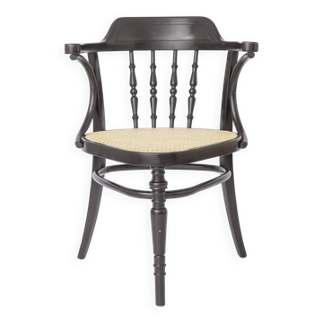 Fauteuil vintage en bois cintré, siège en osier de Vienne, années 1990 | Bois de hêtre noir