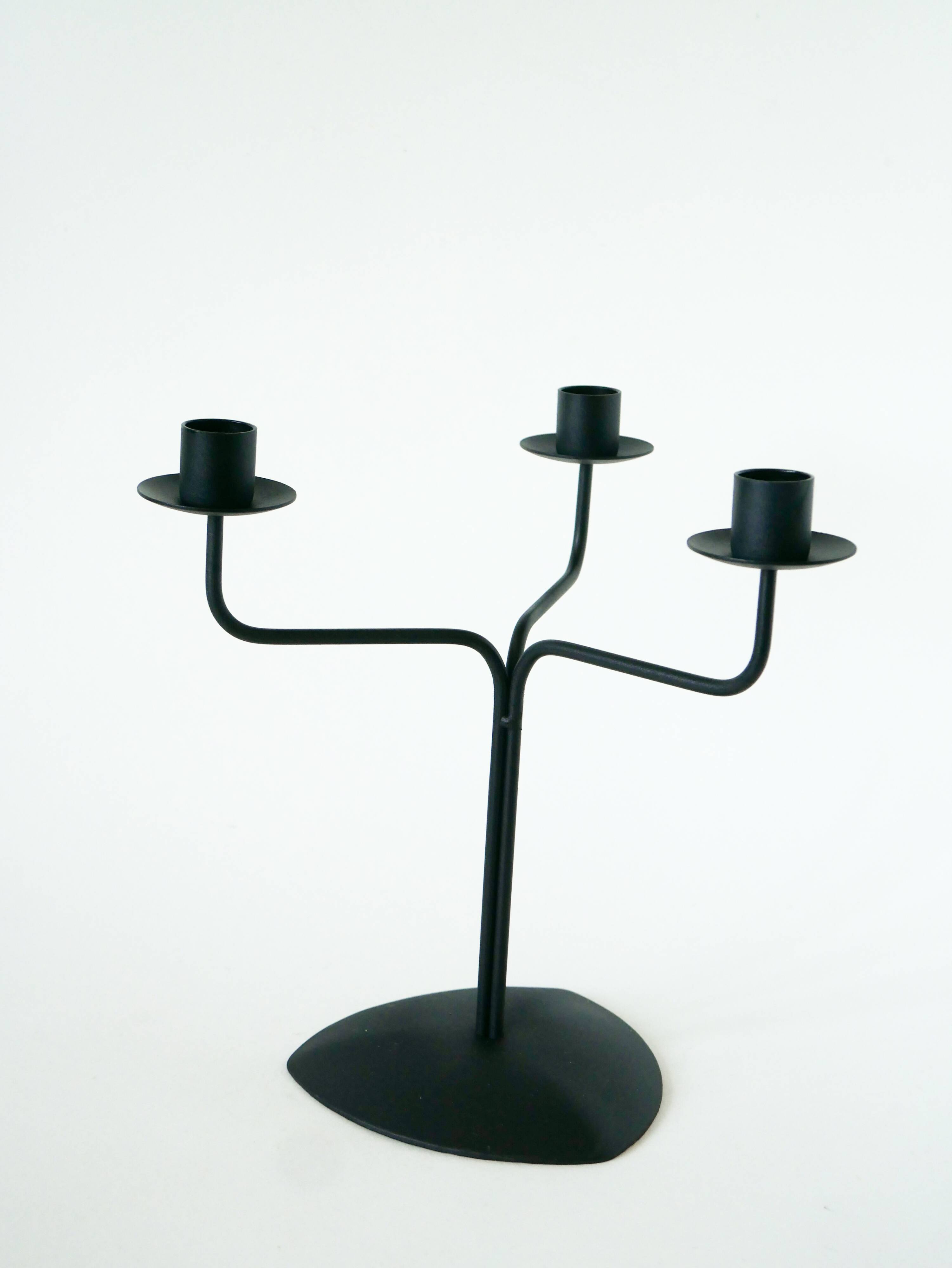 Three-light wrought iron candle holder, Minimalist, Vintage