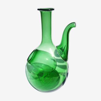 Carafe réfrigérante avec réserve à glaçons en verre vert vintage