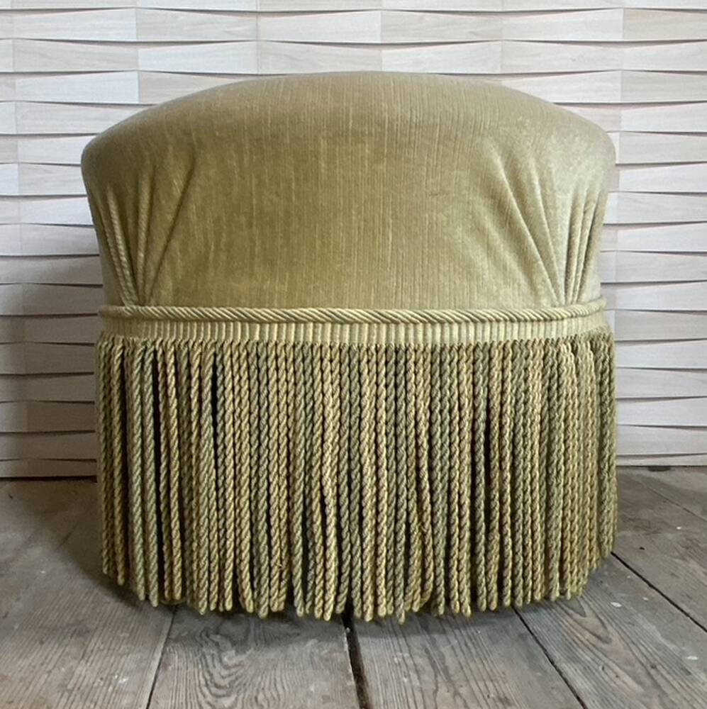 Vintage pouf, velvet, pale green, 50s