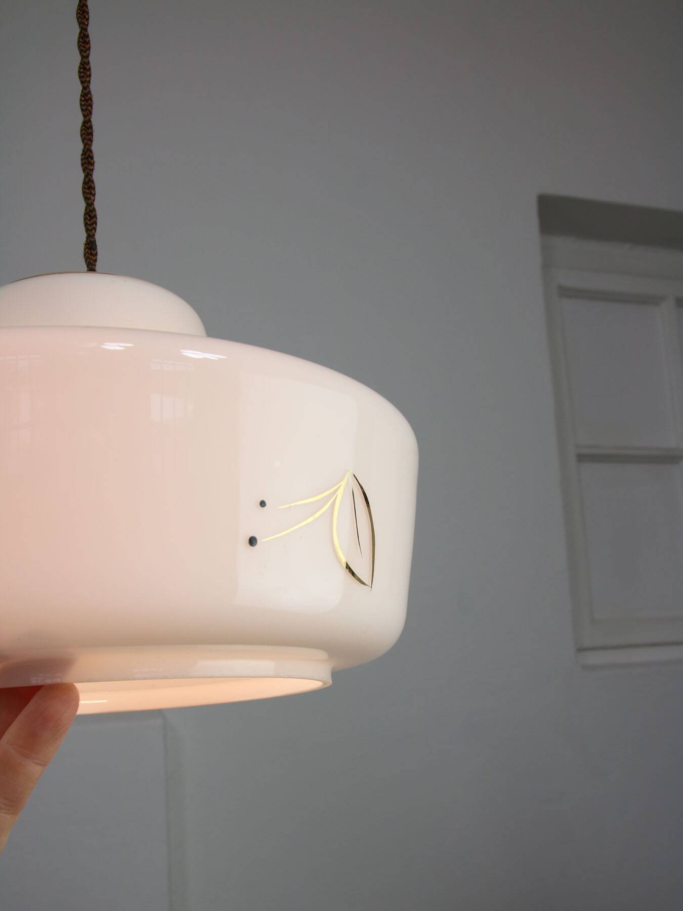 Mid-century Modern Italian Brass and White Glass Pendant Lamp, 1960s