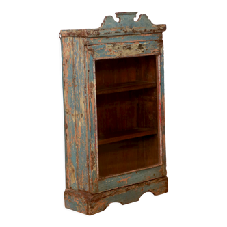 old Art Deco wall display case in original blue teak Burmese patina