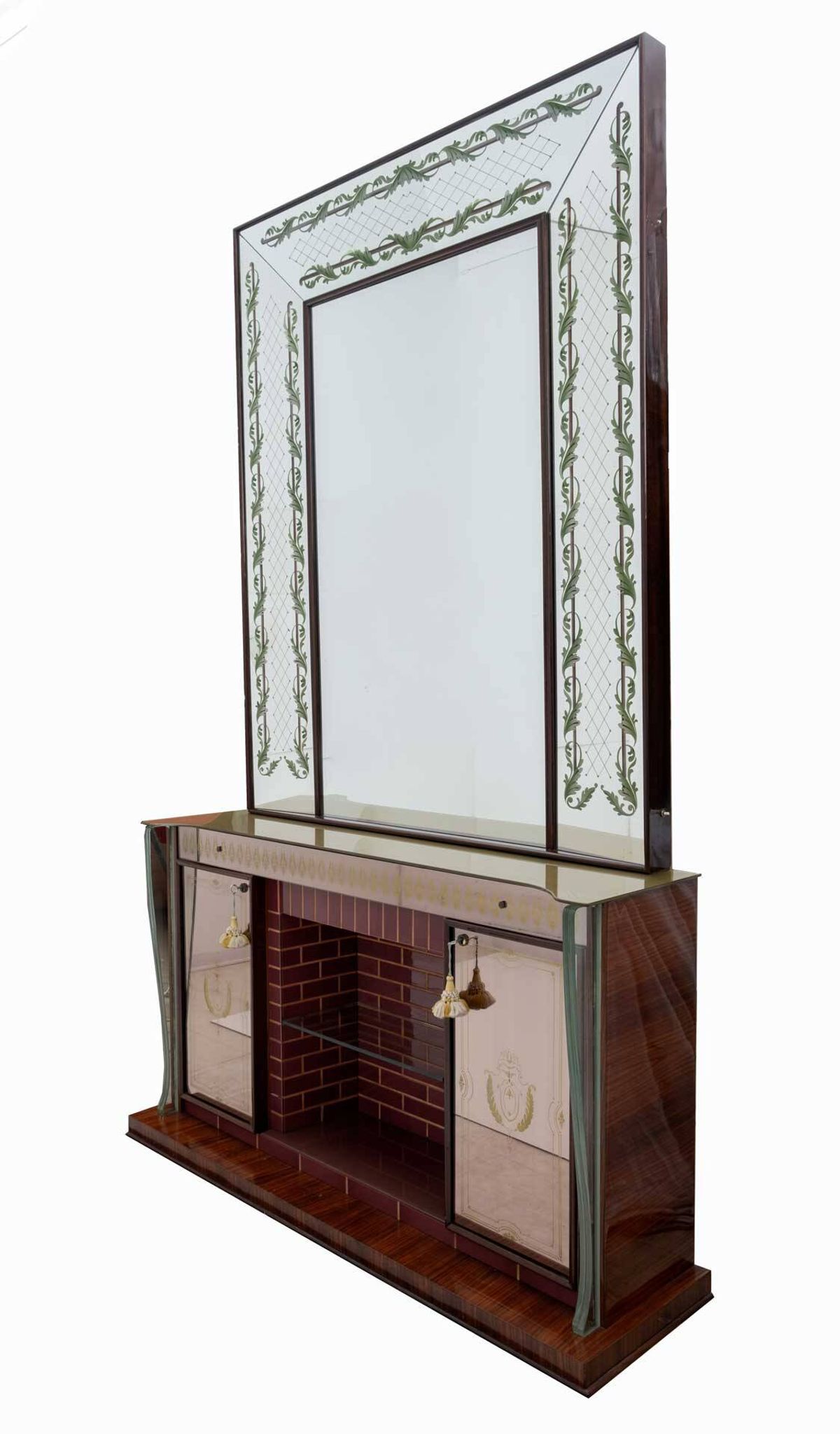 Luigi Brusotti Mid-Century Modern Italian Bar Cabinet with Decorated Mirror