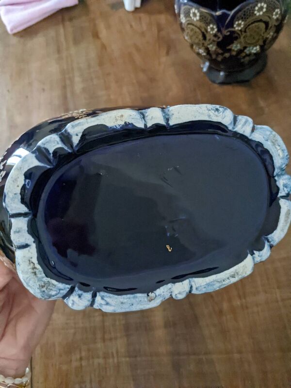 Ensemble jardinière+2 pots en céramique émaillée