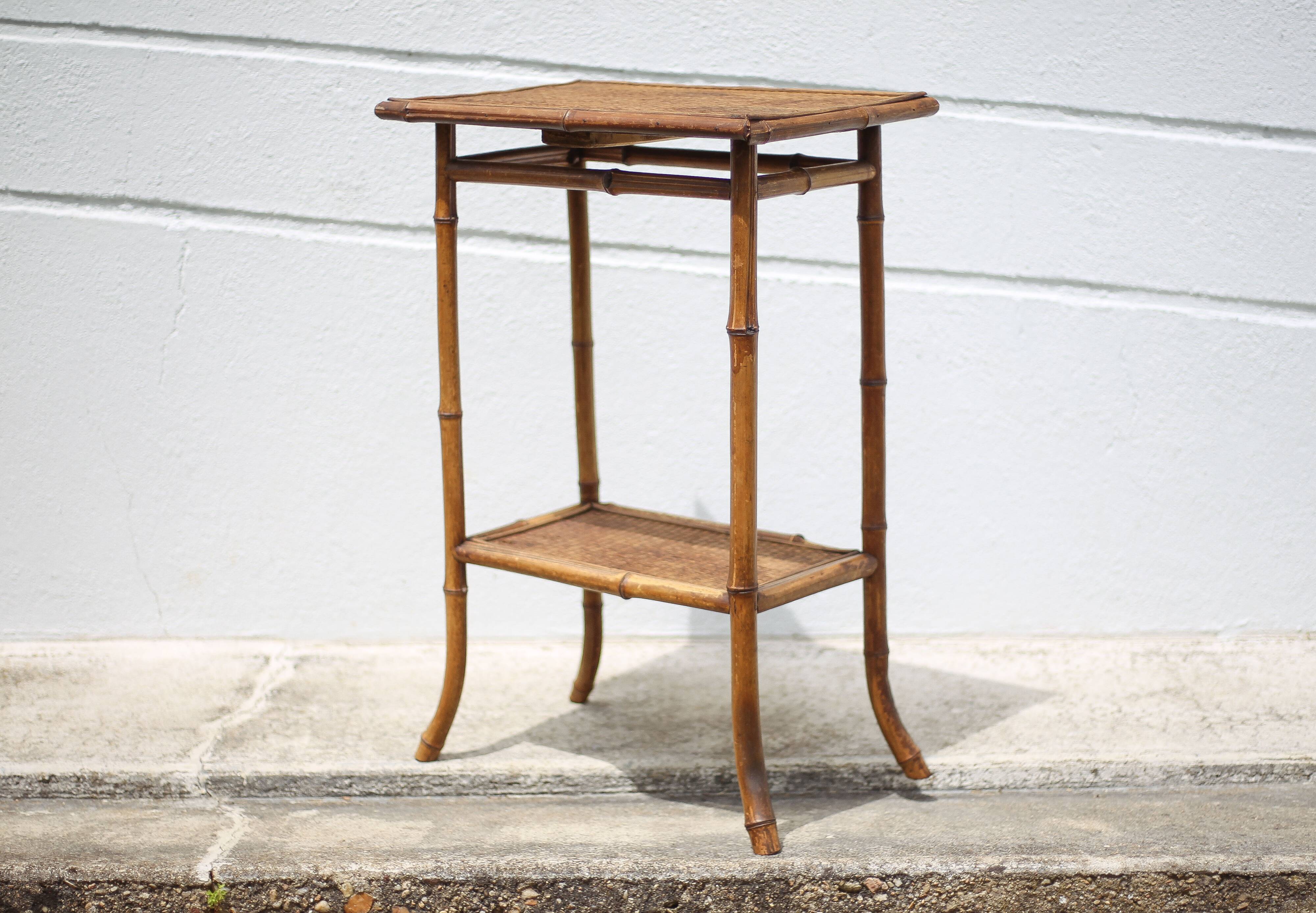 Bamboo and woven wicker table, vintage bamboo console, side table