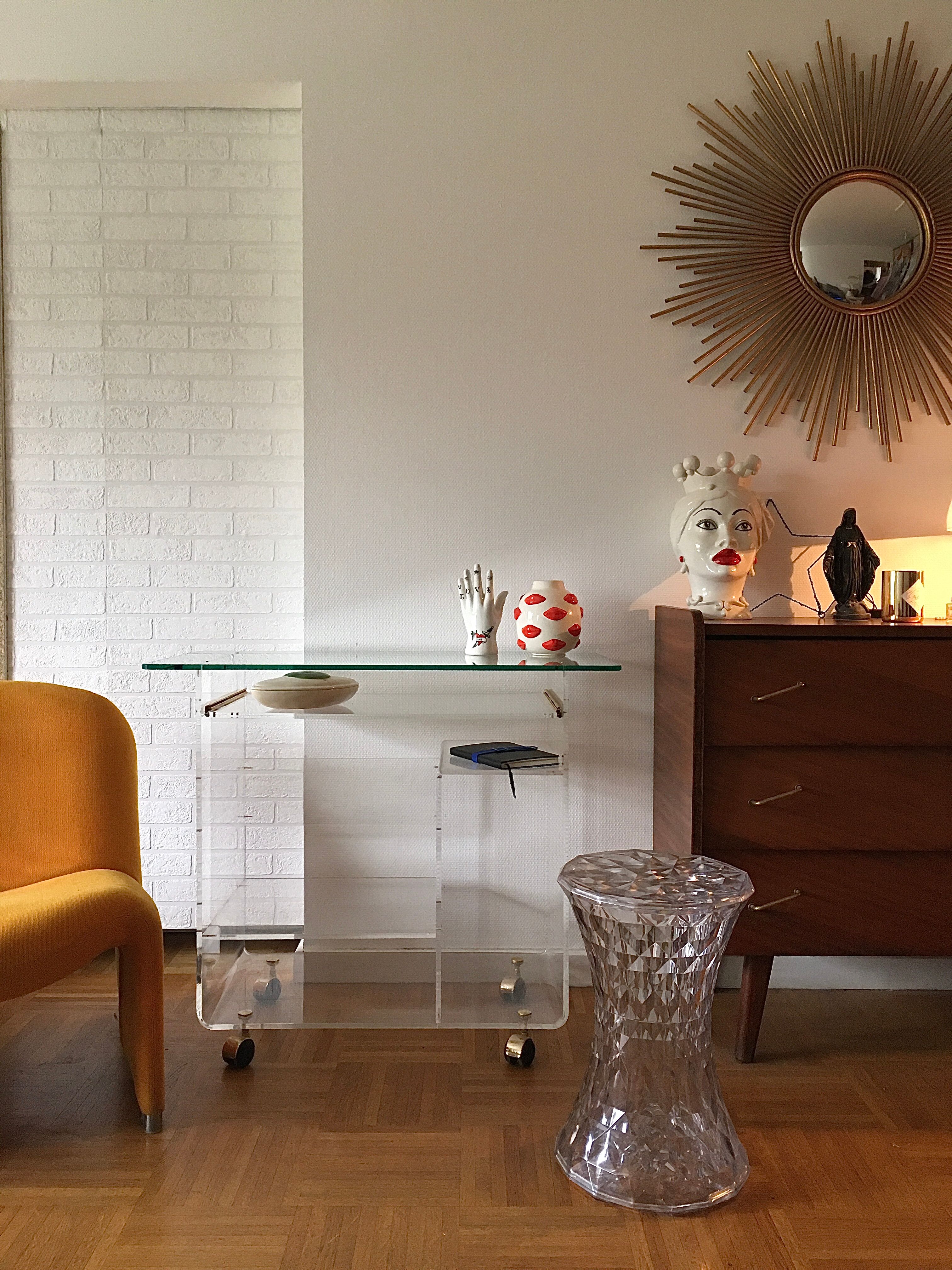 Plexiglas desk and vintage glass