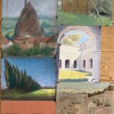 Paintings set of 6 drawings by Ed. Pannetier (1884-1965) Provence Côte d'Azur
