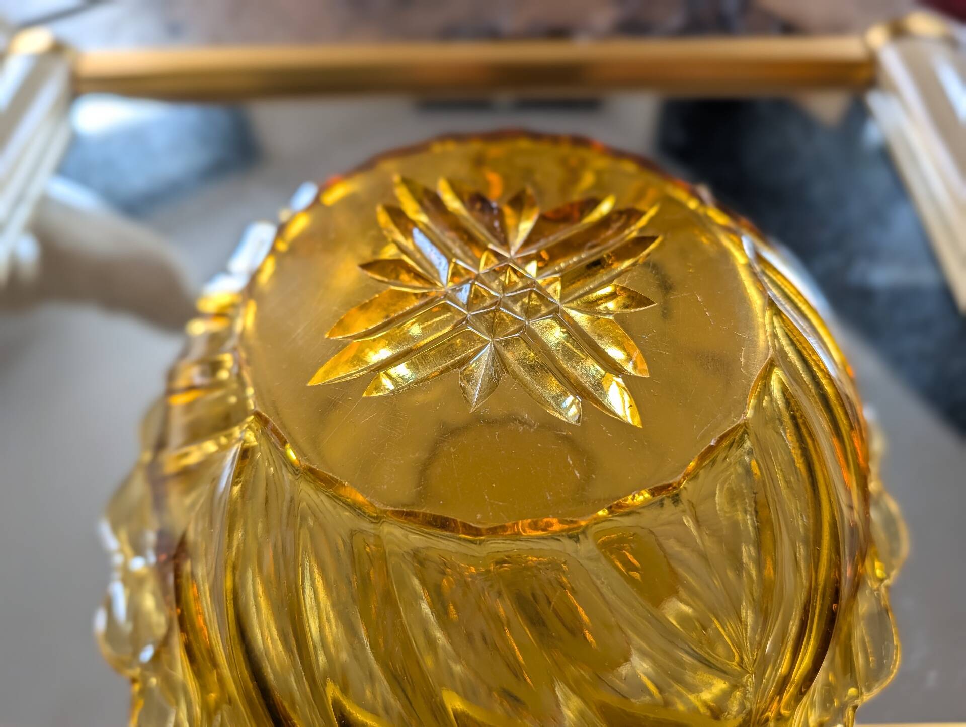 Amber glass floral bowl – 1960s-1970s