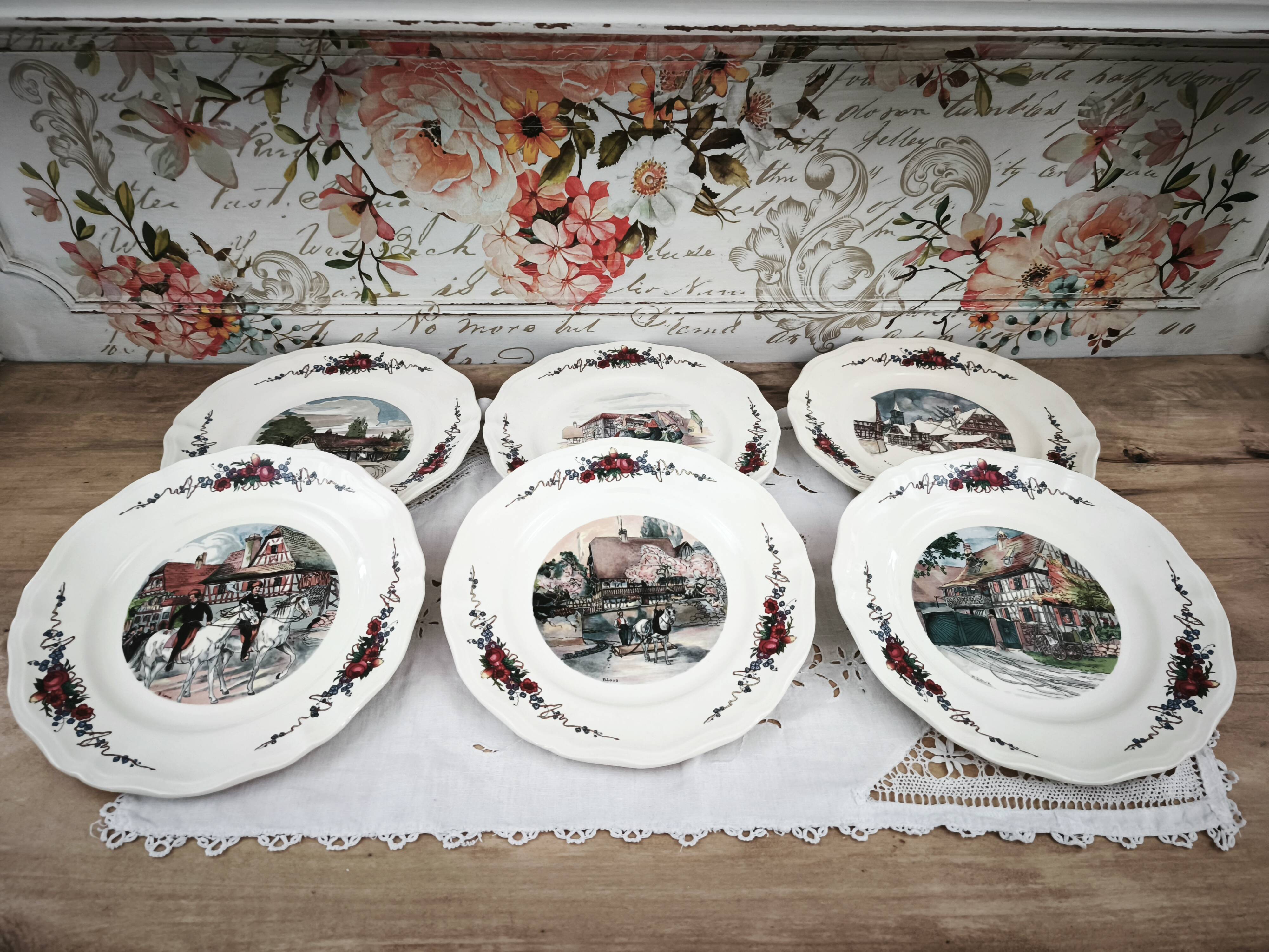 Set of 6 flat plates Sarreguemines model Obernai