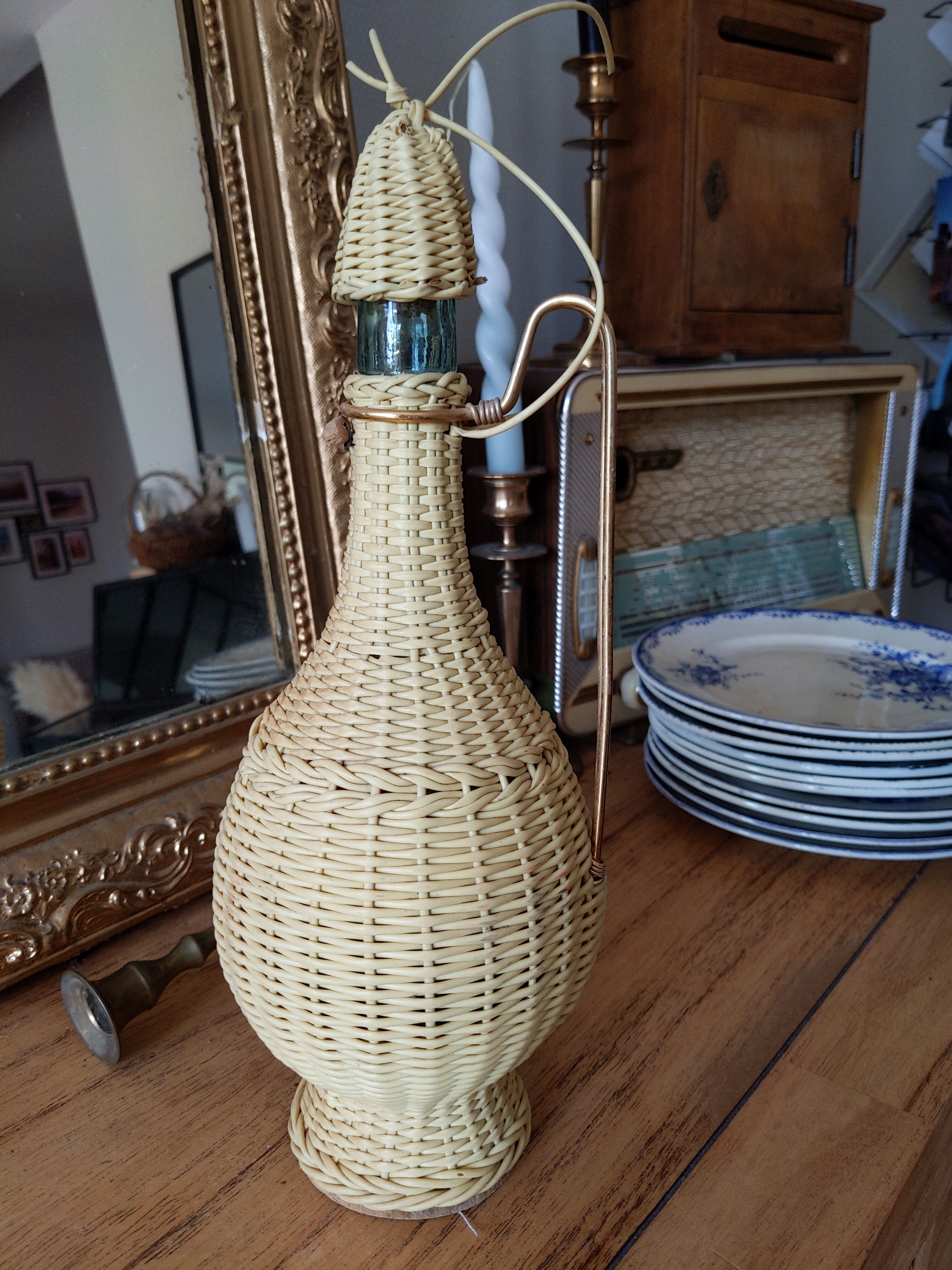Old brass scoubidou decanter