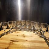 12 small twisted bistro glasses, 19th century