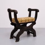 Tabouret victorien antique à décor de lions sculpté à la main, Hollande