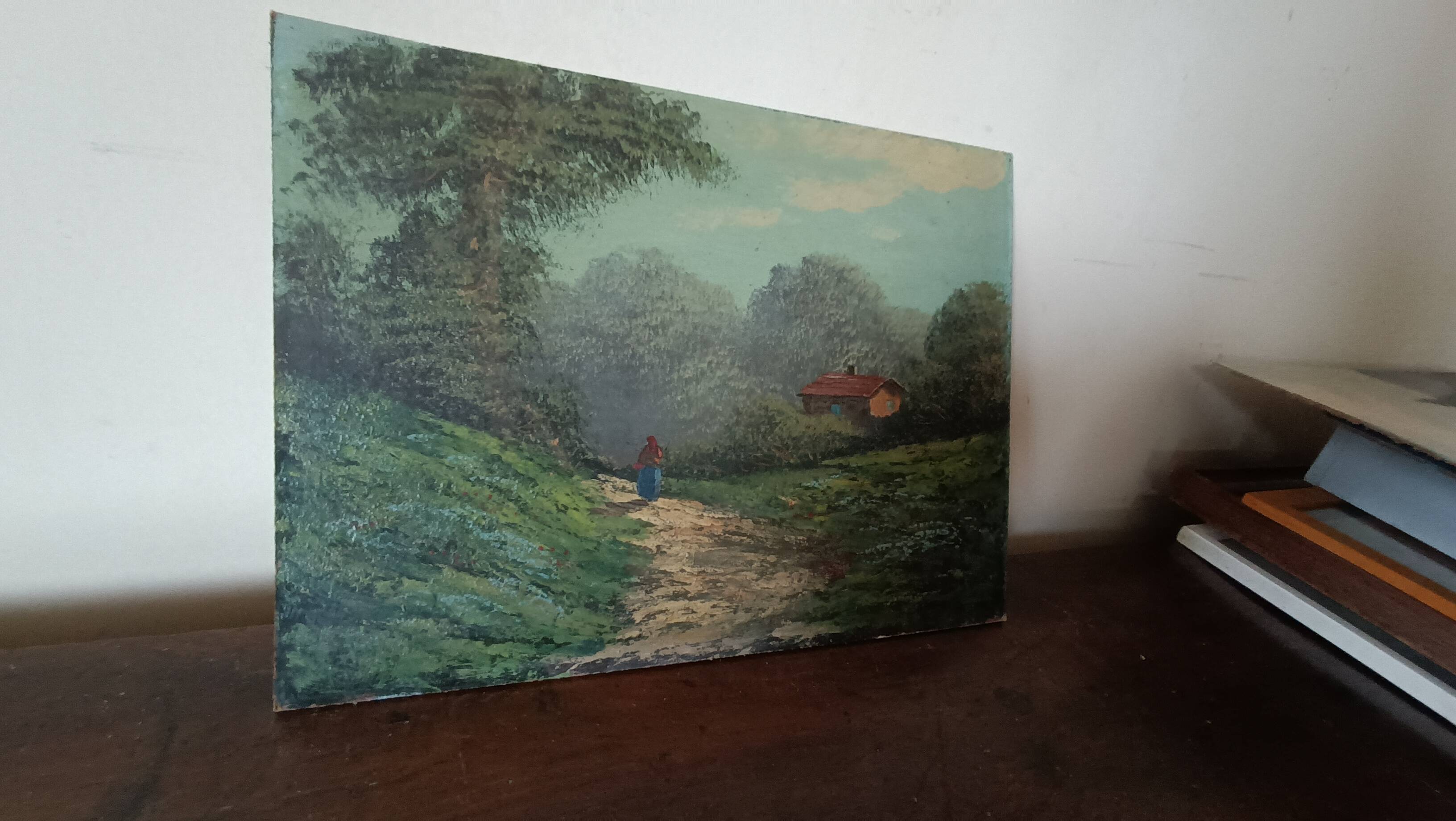 Peinture à l'huile sur carton, première moitié du XXe siècle, signée