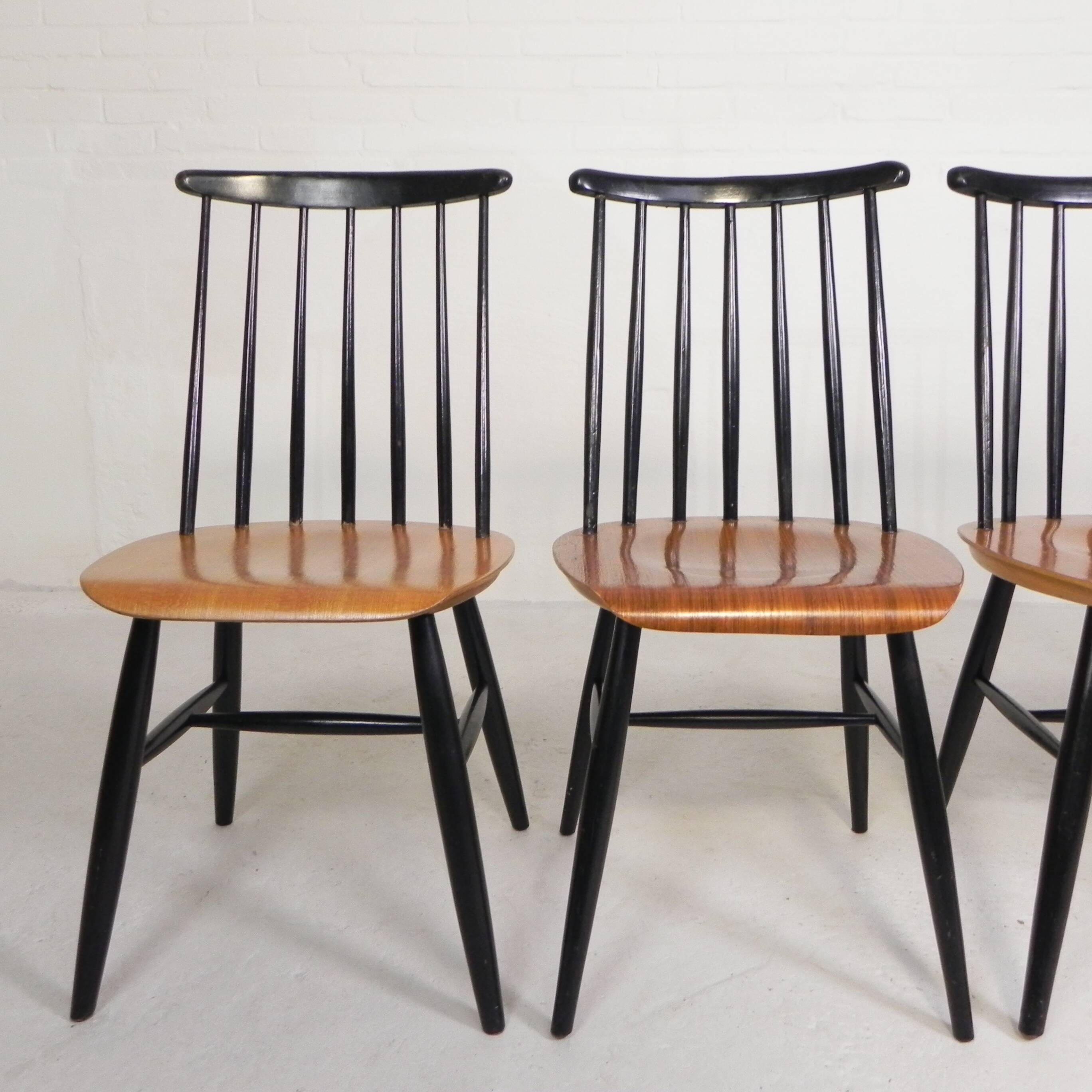 Set of 4 Fanett model slatted chairs, Tapiovaara, 1960s