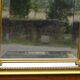 Hallway mirror, gilded frame, curtains and fleur-de-lis