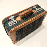Valise en cuir et tissu écossais