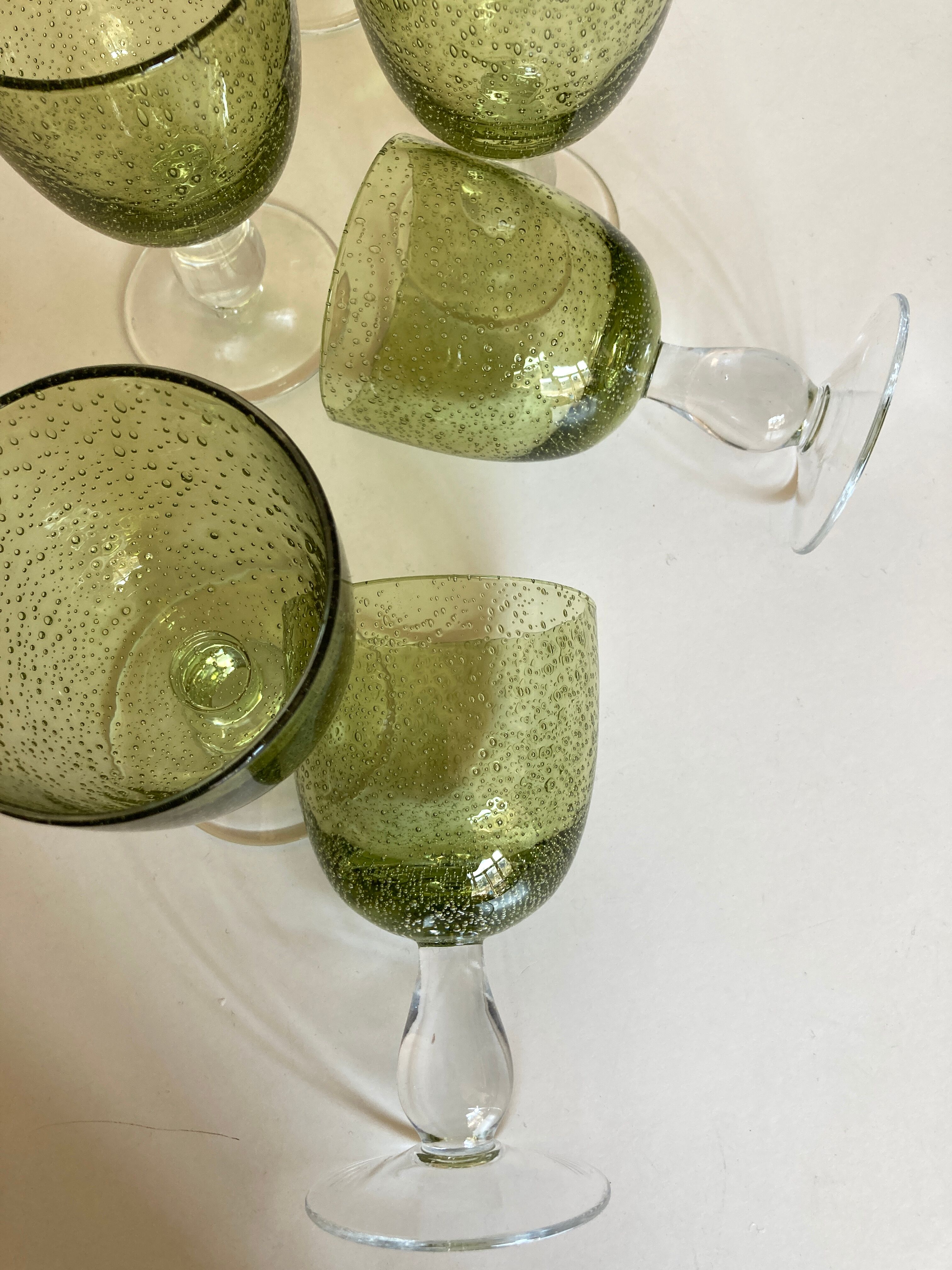 Set de 6 verres à vin 1970 en verre bullé vert