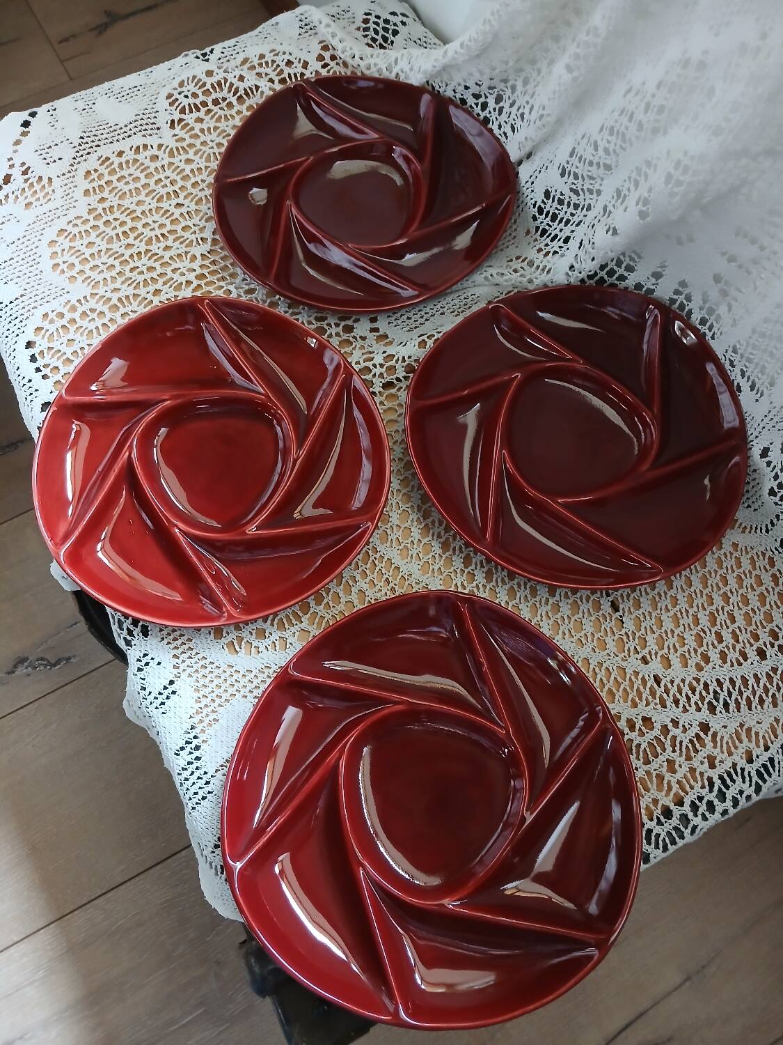 4 antique fondue plates