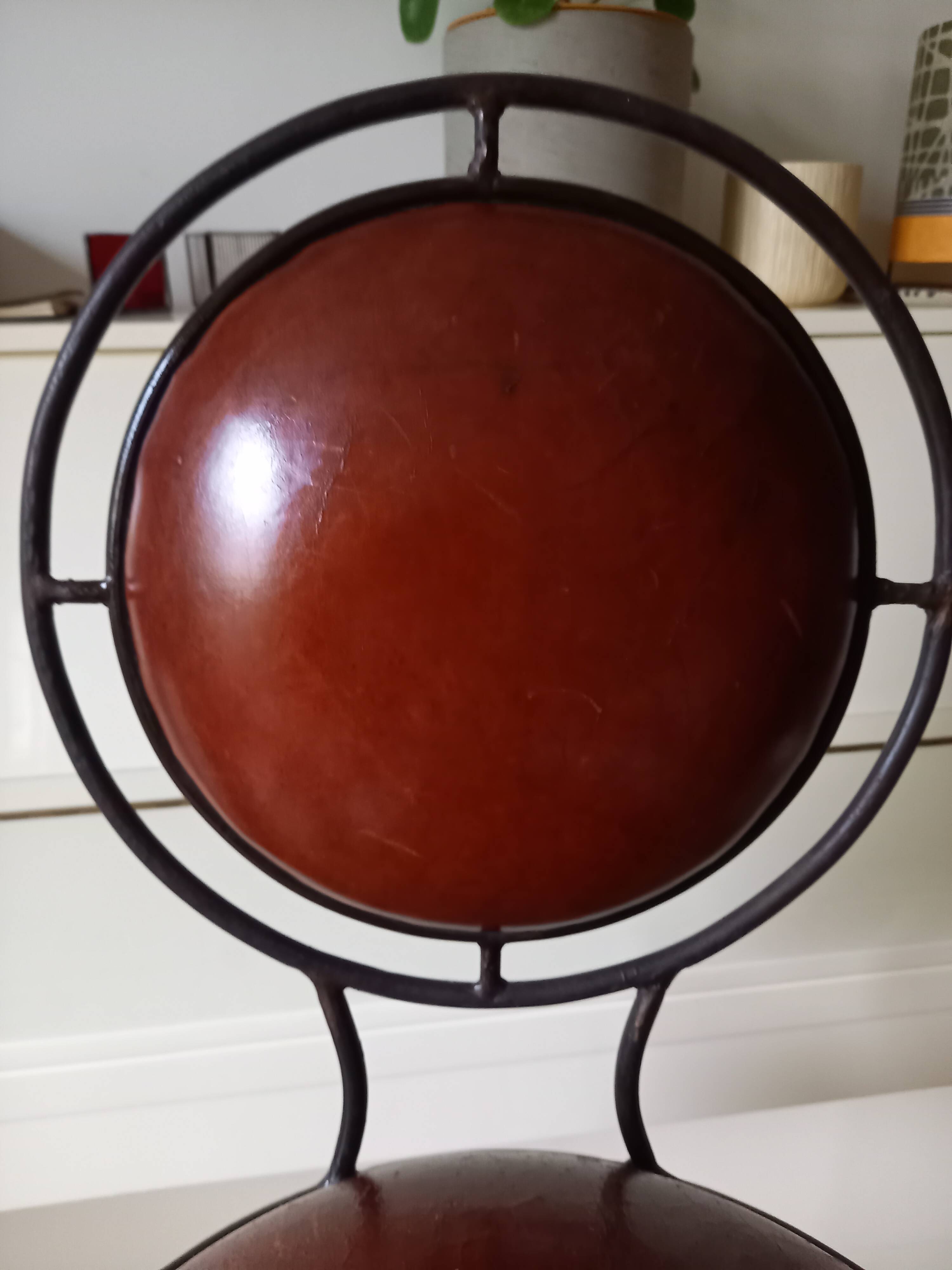 Wrought iron and leather bar stool