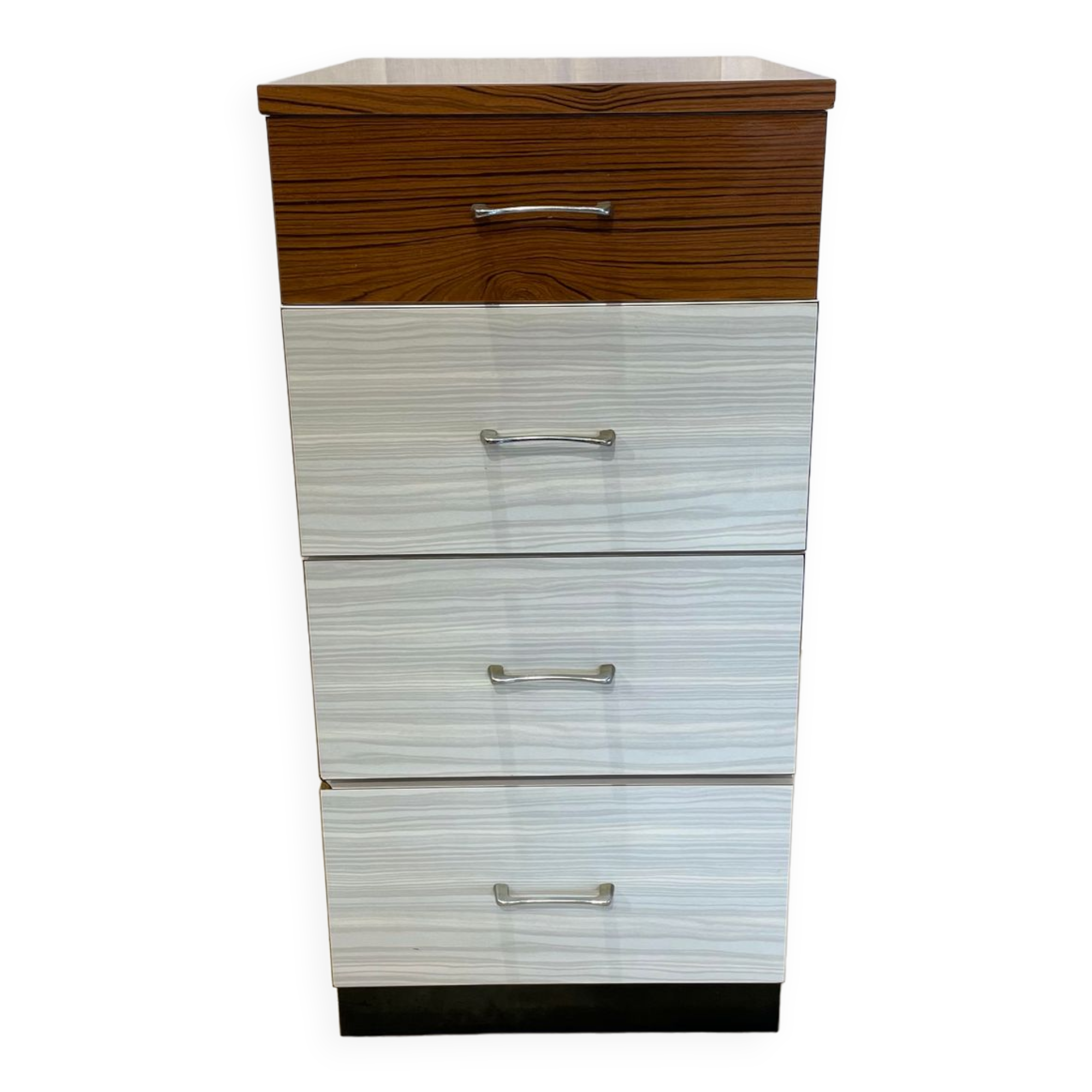 Vintage white and brown formica dresser with 4 deep drawers